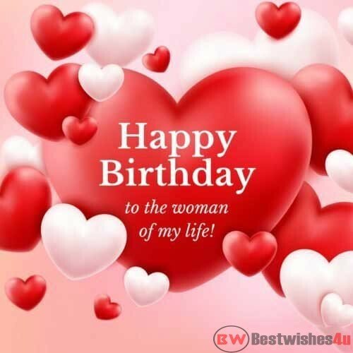 Happy Birthday wish for wife on romatic red background with hearts